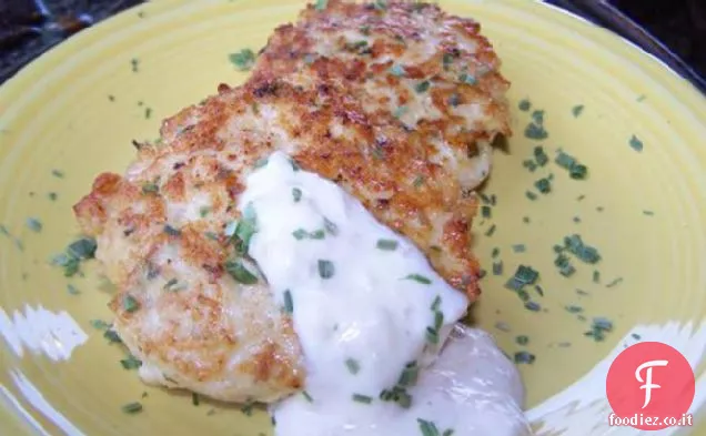 Torte di pollo speziate con rafano Aioli