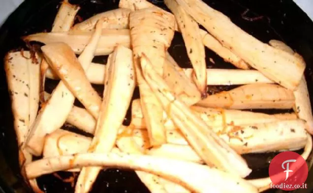 Pastinaca arrostita lenta in salsa di arancia miele e menta
