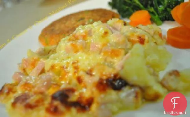 Purè di patate con prosciutto e formaggio e cipolla