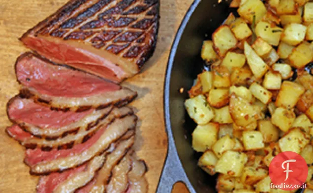 Petto d'anatra marinato con patate saltate