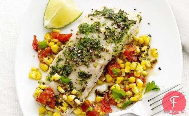 Pesce pacchetto di fogli con gusto di mais