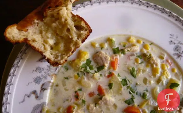 Zuppa di mais di pollo con Popovers