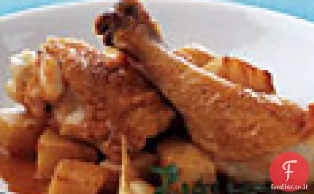 Pollo brasato con radice di sedano e aglio