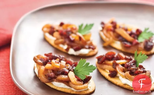 Cipolla caramellata-Mirtillo-Crema di formaggio morsi