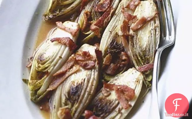 Cicoria brasata con pancetta, sidro e aglio