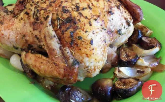 Pollo arrosto con fichi freschi e cipolle
