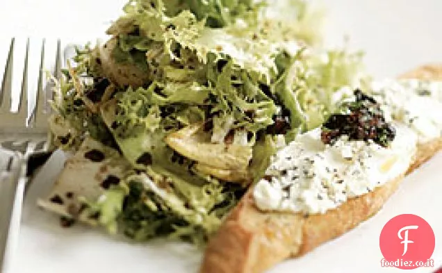 Verdi invernali con vinaigrette di oliva nera e Goa marinato caldo