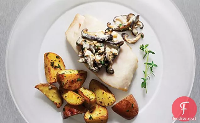 Sablefish arrosto con funghi e panna acida