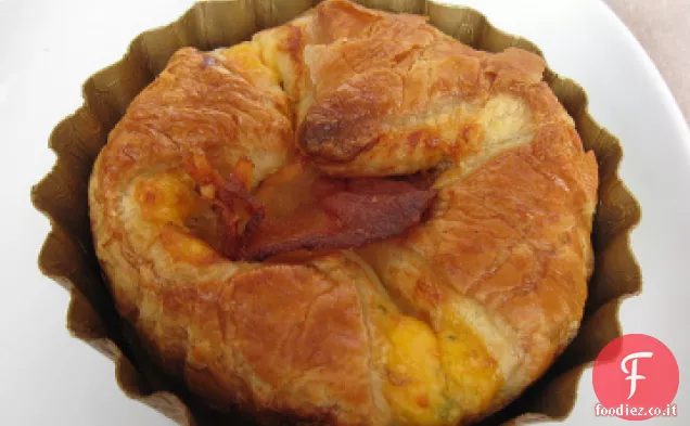 Cheddar, pancetta e soufflé di scalogno