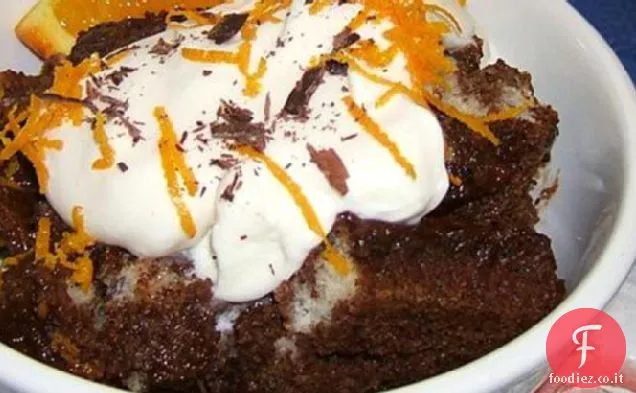 Budino di pane soufflé al cioccolato e arancia