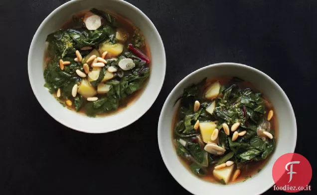 Zuppa di tre verdure con Gremolata di spinaci