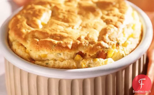 Soufflé di prosciutto, mais e formaggio