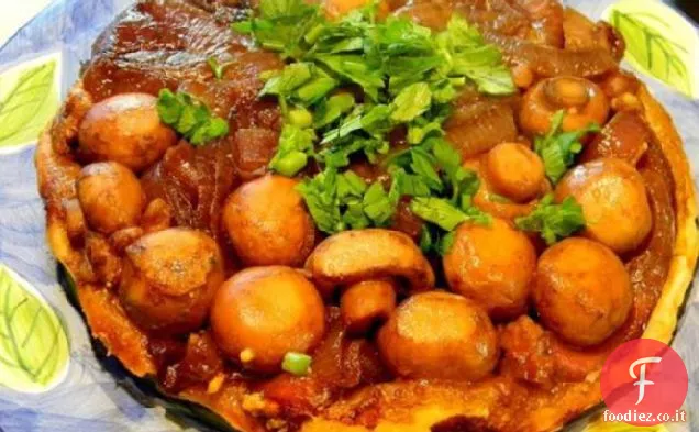 Cipolla Rossa, funghi e formaggio erborinato Tarte Tatin