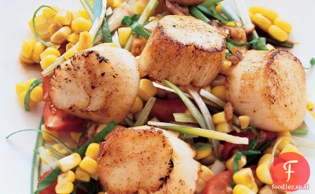 Capesante di mare alla griglia con insalata di mais