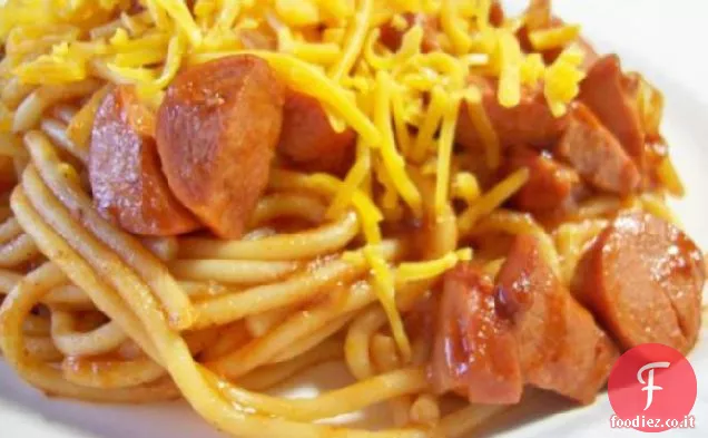 Spaghetti al peperoncino con Hot Dog