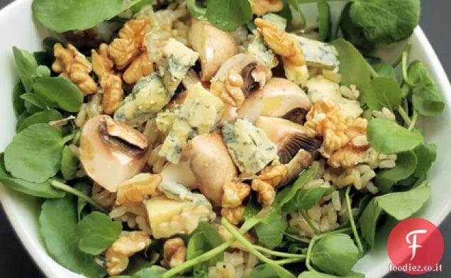 Riso Integrale con Funghi di castagne, Formaggio Erborinato e acqua