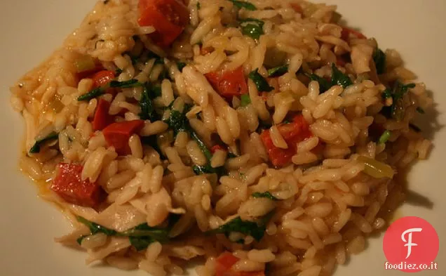 Risotto di pollo, Chorizo e crescione