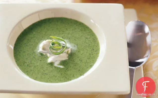 Zuppa di crescione refrigerata con crema di cipolle
