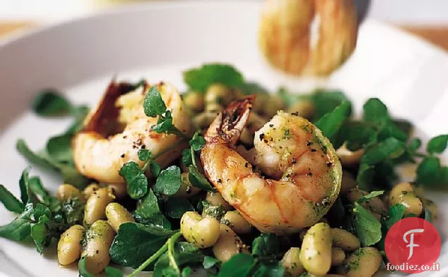 Insalata di Gamberi con Crescione, Fagioli Cannellini e Menta