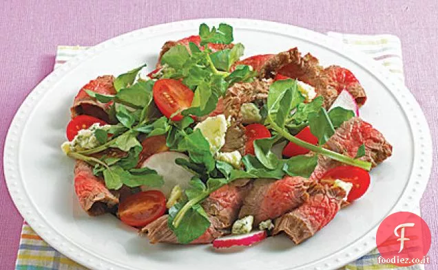 Bistecca di fianco e insalata di crescione