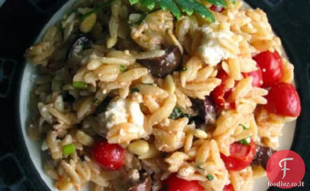 Orzo con Pomodori, Feta e cipolle verdi