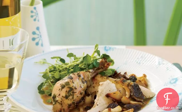 Pollo alle erbe arrosto con spugnole e insalata di crescione