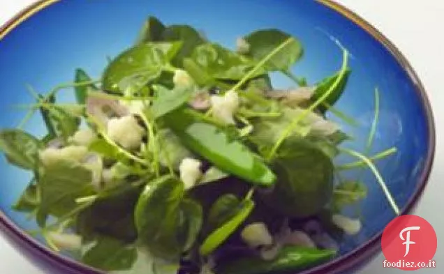 Crescione e zucchero Snap Insalata con sesamo caldo-scalogno Vinaigrette