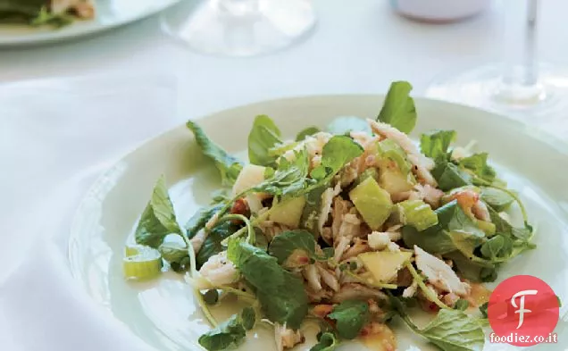 Insalata di granchio, mela e crescione con vinaigrette di noci