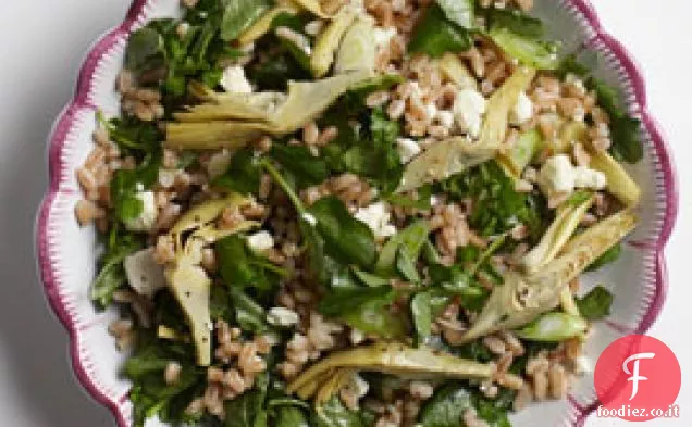 Insalata di Farro con carciofi marinati, crescione e Feta