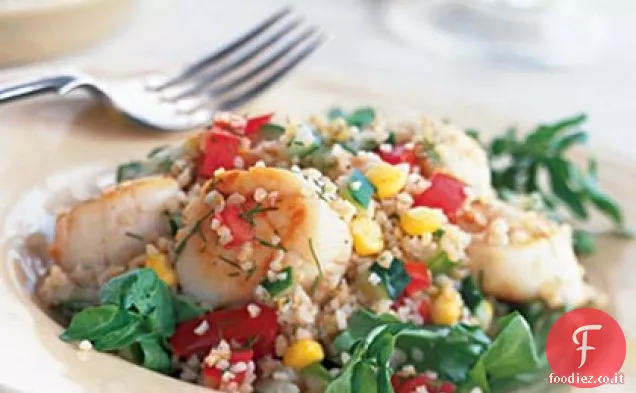 Insalata di bulgur al limone e aneto con capesante