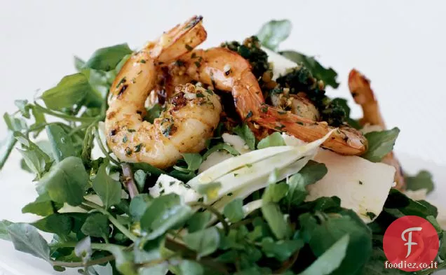Insalata di gamberi e Feta con Pesto di Mandorle di Menta