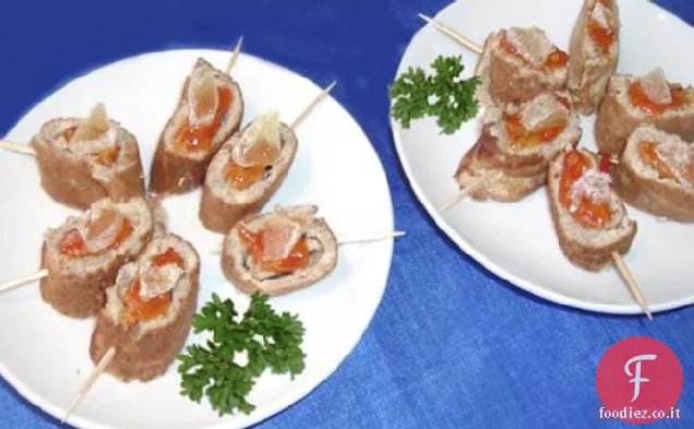 Finger Food orientale, pollo arrotolato e frittata di funghi