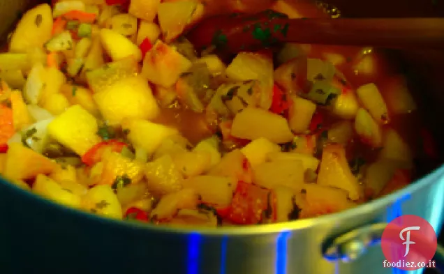 Salsa di pesca dolce e calda