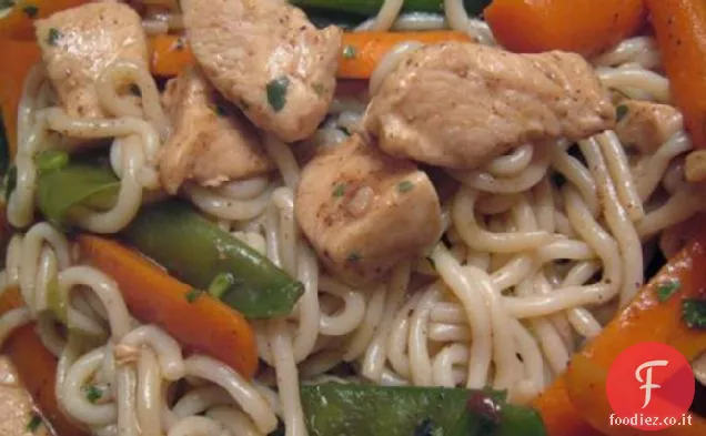 Pollo a cinque spezie con tagliatelle