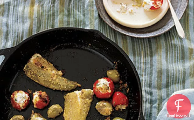Olive e Peperoncini fritti ripieni di formaggio di capra
