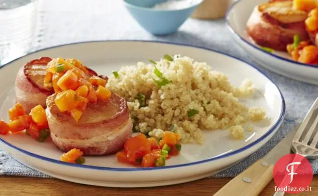 Capesante al bacon con salsa Jalapeno-Papaya
