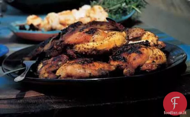 Galline della Cornovaglia grigliate con glassa di senape e coriandolo al miele