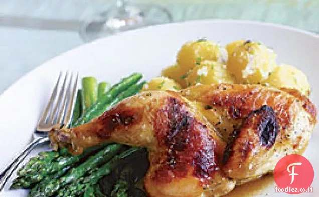 Galline arrostite di selvaggina della Cornovaglia con miele di fiori selvatici e arancia