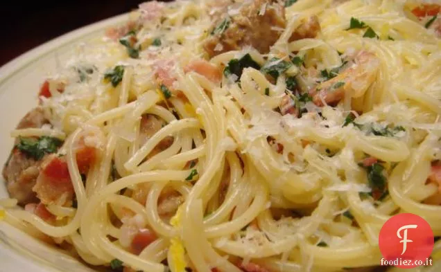 Uova strapazzate di Nitko con cipolla e pancetta