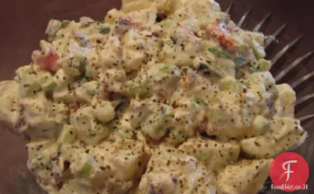 Insalata di patate con peperoni rossi arrostiti e pancetta