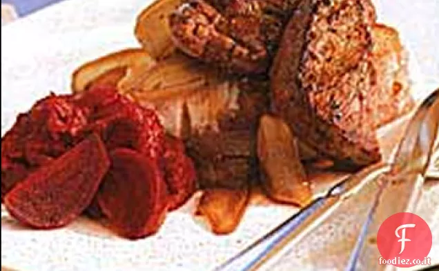 Bistecca di bufala e cipolla Confit su Toast all'aglio