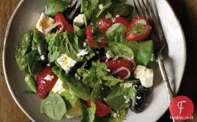 Feta in salamoia con Olive di Cerignola e Fragole della Casa dei Formaggi