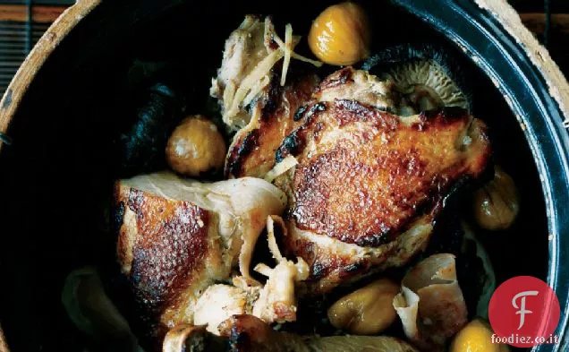 Pollo brasato con Prosciutto affumicato, castagne e zenzero