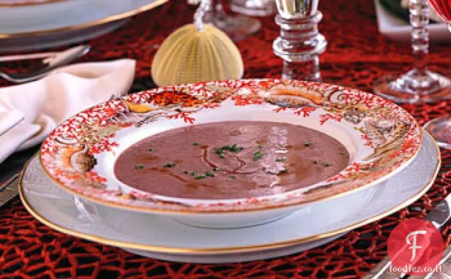 Bisque di Piselli Rossi con Rum Flambé