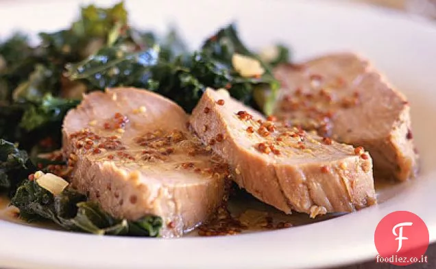 Filetto di maiale al miele e senape con cavolo