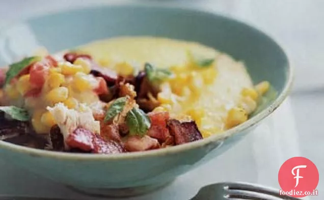 Pollo mantecato con mais e pancetta sulla polenta