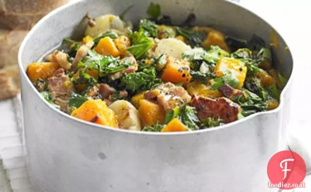 Cavolo, zucca e pancetta pentola
