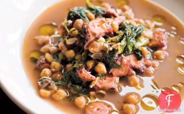 Zuppa di polpo e Fagioli Ceci con Scarola, Aglio e peperoncini