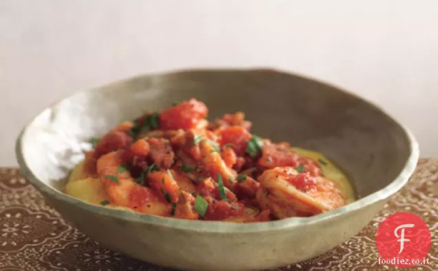 Gamberi e Pancetta sulla Polenta