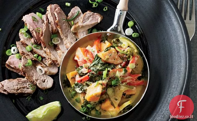 Filetto di maiale alla griglia con curry di verdure